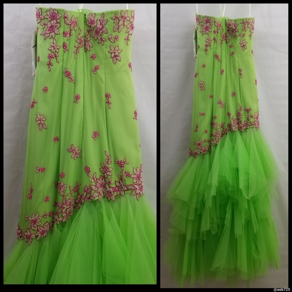 Panoply Prom / Pageant / Evening Gown Lime/Pink 10 - Picture 4 of 12